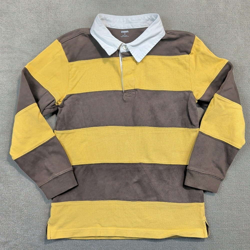 Gymboree Rugby Shirt Kids Size 10 Yellow Brown Striped Long Sleeve Cotton Polo